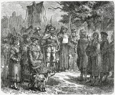 A Robber Knight kräver hyllning, 1882 av English School