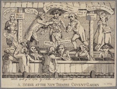 A Scene at the New Theatre, Covent Garden: satir som skildrar en politisk utfrågning i Covent Garden, London av English School