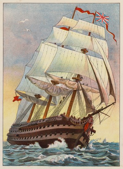 Ett krigsskepp 1837 (gravyr) av English School