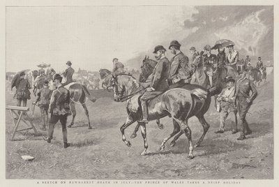 En skiss på Newmarket Heath i juli, prinsen av Wales tar en kort semester (gravyr) av English School