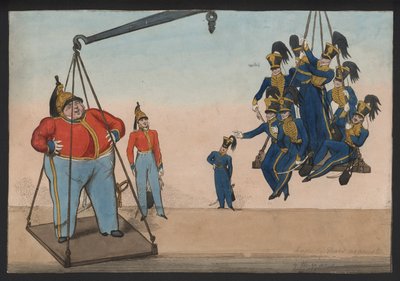 A Son of Mars against Seven Hussars (färgad gravyr) av English School