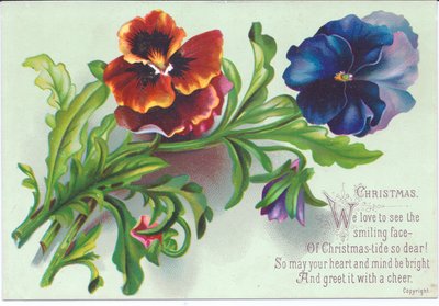 Ett viktorianskt julkort av en spray på penséer, c.1880 av English School