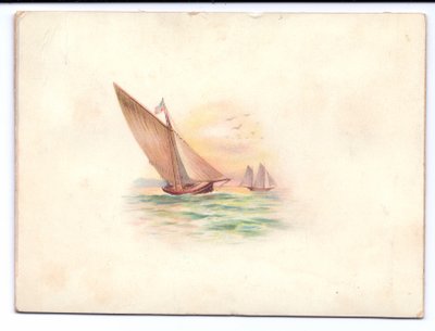 Ett viktorianskt nyårskort med yachter som seglar i månskenet, c.1895 av English School