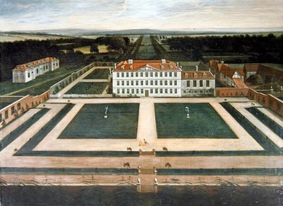 A View of Capesthorne Hall, Cheshire, ca 1730 (olja på duk) av English School