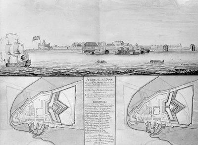 En vy över His Majestys Dockyard i Sheerness, 1698 av English School