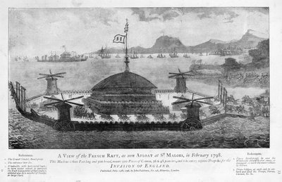 En vy över den franska flotten vid St. Malo, februari 1798 (akvatint) av English School