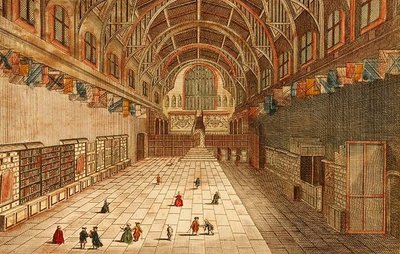 En vy av insidan av Westminster Hall (gravyr) av English School
