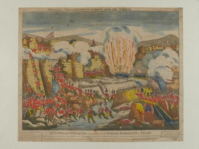 En syn på stormningen och intagandet av Ciudad Rodrigo i Spanien 1812, publicerad av Oliver och Boyd 1812 av English School