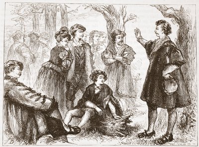 En Wittemberg student som predikar i lime-Tree Meadow, illustration från The History of Protestantism av James Aitken Wylie (1808-1890), pub. 1878 av English School