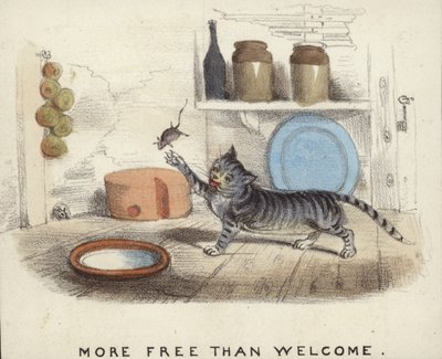 En katt som leker med en mus den har fångat av English School