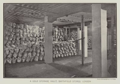 Ett valv för kylförvaring, Smithfield Stores, London (svartvitt foto) av English School