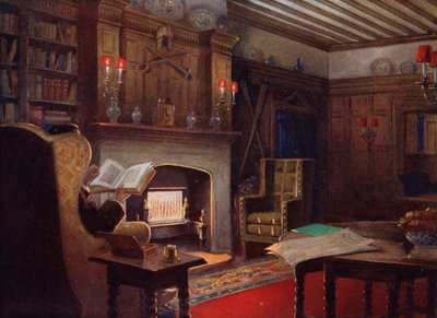 En mysig hörna i rökrummet (färg litho) av English School