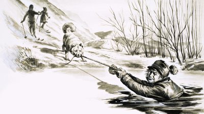 En hund räddar en man från en isig pool av English School