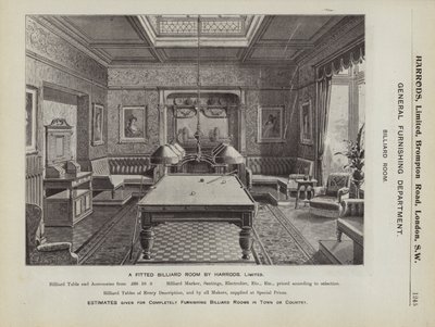 Ett utrustat biljardrum av Harrods (litho) av English School