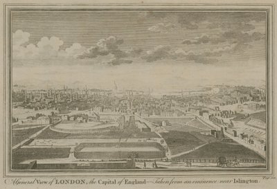 En allmän bild av London, Englands huvudstad, tagen från en eminens nära Islington av English School