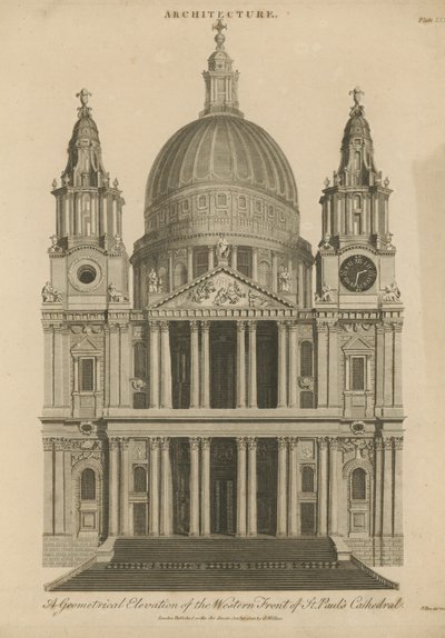 En geometrisk höjd av den västra fronten av St Pauls Cathedral av English School