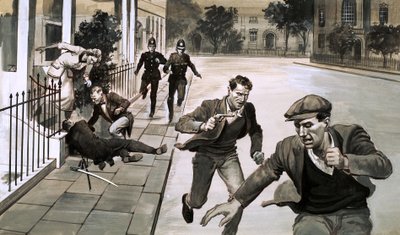 En man mördad på gatan (gouache på papper) av English School