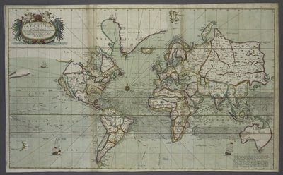 En ny och korrekt karta över världen från en havsatlas, 1707 (handfärgat tryck) av English School