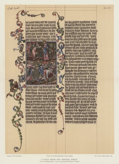 En sida ur Wenzelbibeln (färglitografi) av English School