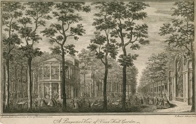 En perspektivvy av Vauxhall Gardens, London av English School