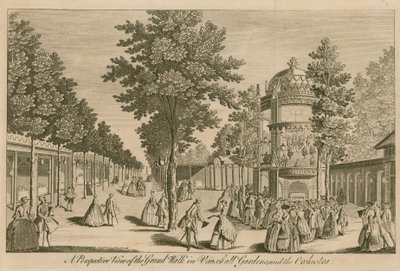 En perspektivvy av Grand Walk i Vauxhall Gardens, London och The Orchestra av English School