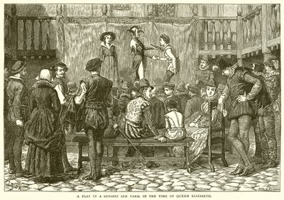 En pjäs i en London Inn Yard, på drottning Elizabeths tid av English School