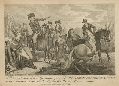 En representation av den assistans som Hans Majestät och Prins av Wales gav till General Goldsworthy på City Road av English School