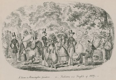 En scen i Kensington Gardens eller Fashions and Frights 1829 av English School