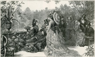 En skiss av Hennes Majestäts trädgårdsfest, Buckingham Palace, från terrassen i sommarhuset av English School