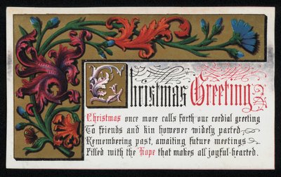 En vers med blommigt rullmönster, julhälsningskort. (chromolitho) av English School