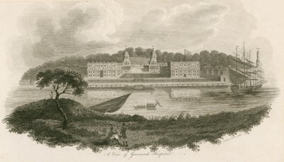 Utsikt över Greenwich Hospital, London av English School