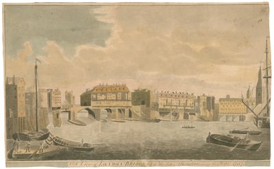 En vy över Old London Bridge före ändringar, som 1757 av English School