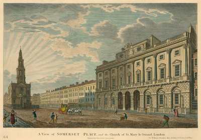 En vy av Somerset House och St Mary-le-Strand, The Strand, London av English School