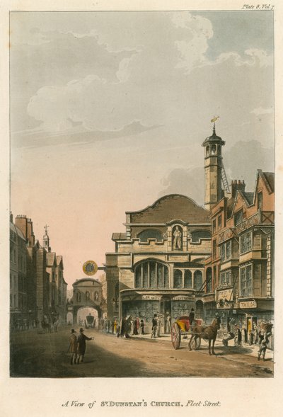 En vy av St Dunstans Church, Fleet Street, London av English School