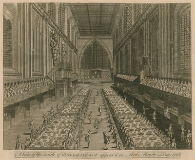 En vy av Guildhall, London, som den såg ut på Lord Mayors Day, 1761 av English School