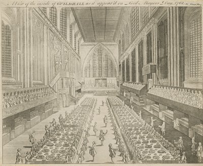En vy av insidan av Guildhall som den såg ut på Lord Mayors Day, 1761 av English School