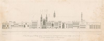 En vy av byggnadsområdet som gränsar till Westminster Hall och vid Themsen av English School