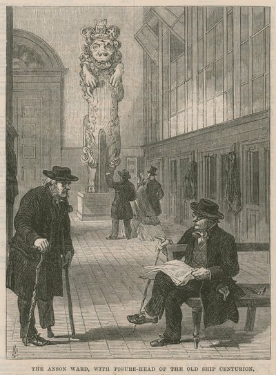 Ett besök på Greenwich Hospital; Anson Ward, med galjonsfigur av det gamla skeppet Centurion av English School