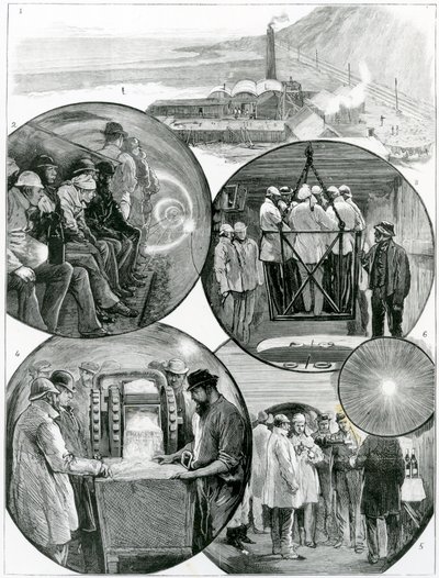 Ett besök i kanaltunneln, illustration från The Graphic 4 mars 1882 av English School