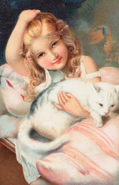 En ung flicka poserar med en katt av English School