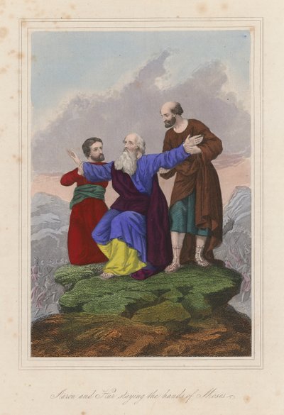 Aron och Hur håller Moses i händerna (färggravyr) av English School