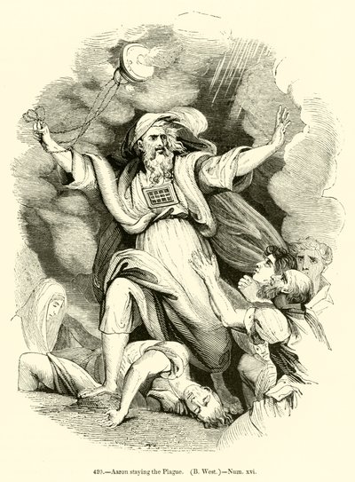 Aron stannar vid pesten, B West, Numbers xvi (gravyr) av English School
