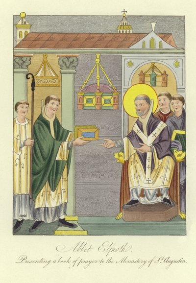 Abbot Elfnoth presenterar en bönebok till klostret St Augustine av English School