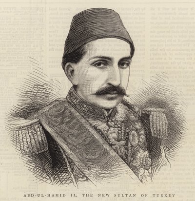 Abd-ul-Hamid II, den nye sultanen av Turkiet (gravyr) av English School