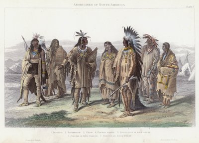 Aboriginer i Nordamerika (färgad gravyr) av English School
