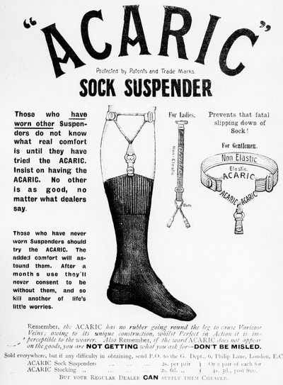 Acaric Sock Suspender-annons, 1898 av English School