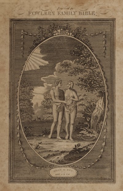 Adam och Eva, Genesis, kapitel 3, vers 6 (gravyr) av English School