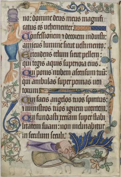 Lägg till. 42130, f.182v Psalm 103, med grotesker, från 