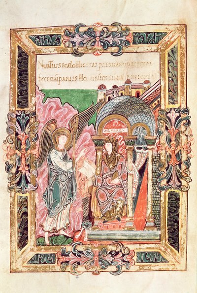 Lägg till 49598 Annunciation, från Benedictional of St. Aethelwold, Winchester, c.980 (vellum) av English School