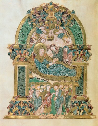 Lägg till 49598 f.102v Assumption of the Virgin, från Benedictional of St. Aethelwold, Winchester, c.980 (vellum) av English School